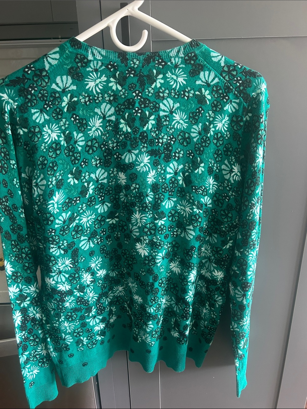 NWT Karen Scott Teal Green Floral Button-Front Cardigan (M) - Picture 3 of 4